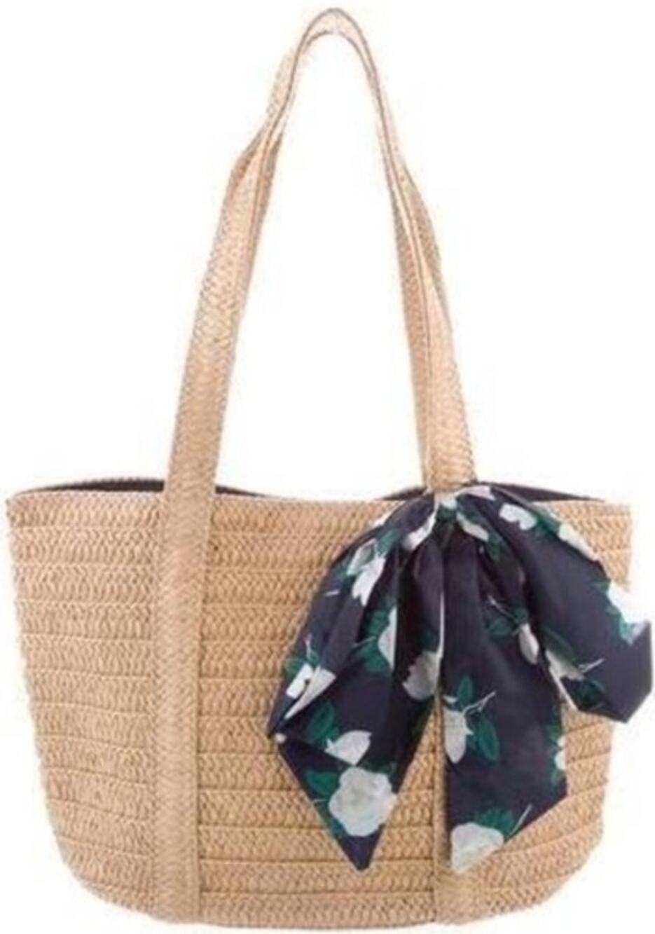 Draper James Straw Bag Woven Tote With Floral Scarf Natural Navy NWT